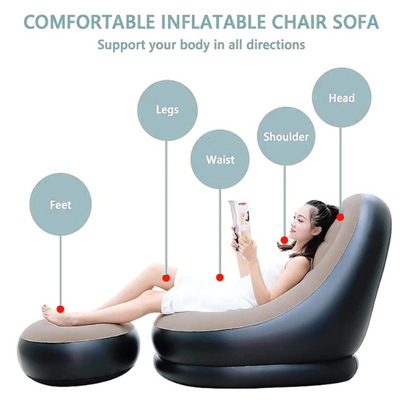 Inflatable Sofa Chair with Footrest & Air Pump – 2-in-1 Portable Comfort Lounge